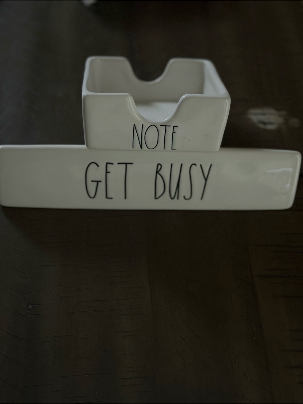 Rae Dunn White Ceramic Note Holder Tray - GET BUSY